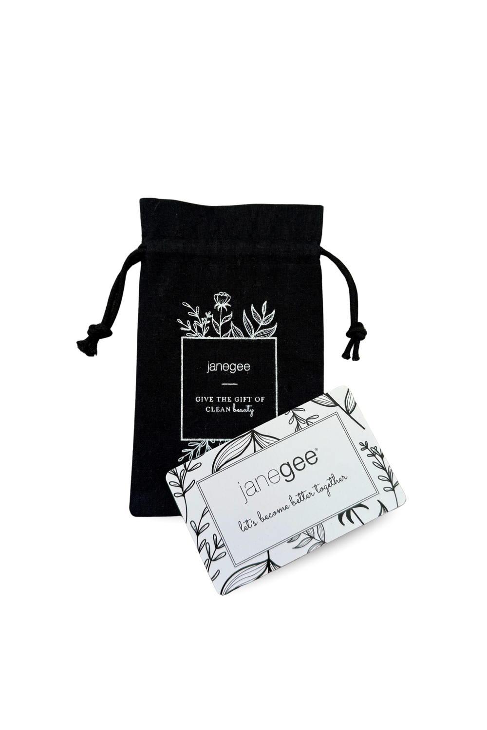 Janeelee product packaging with a black drawstring bag on a white background